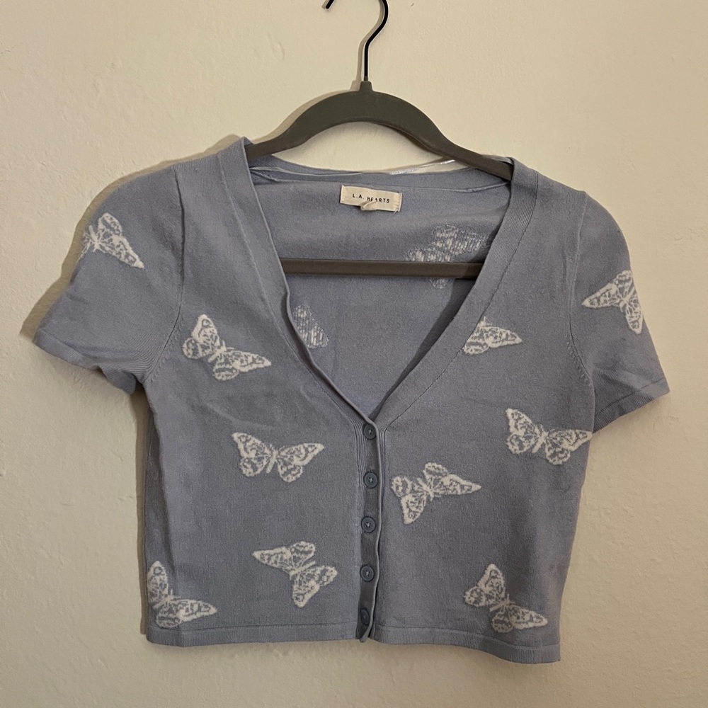 La Hearts Blue Butterfly Crop Top